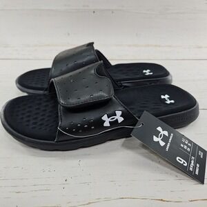 Under Armour Ignite 7 SL Womens 9 Black White Slide Adjustable Sandal 306027-001